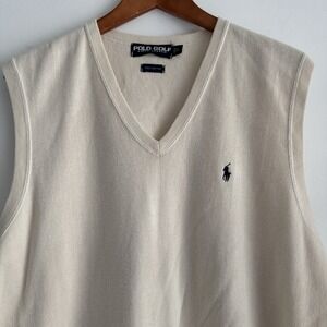 Vintage‎ Polo Ralph Lauren Golf Cotton Sweater Vest Men's Large Ivory